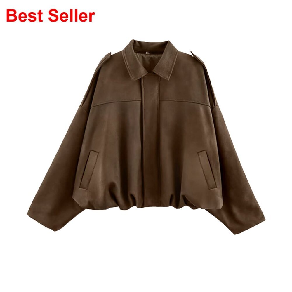 Women’s Brown Bomber Jacket - Relaxed Fit